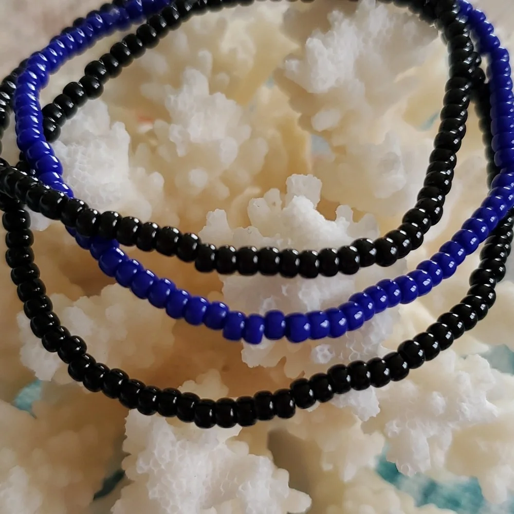 Seed Bead Stack Stretch Bracelets "Blue Line" - Picture 2 of 16
